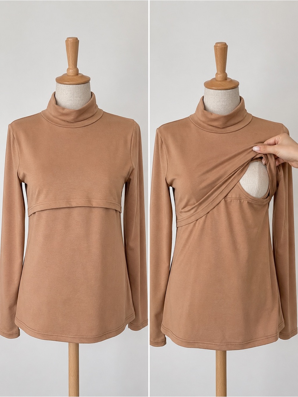 Nursing Turtleneck Top – Hidden Breastfeeding Access – Brown